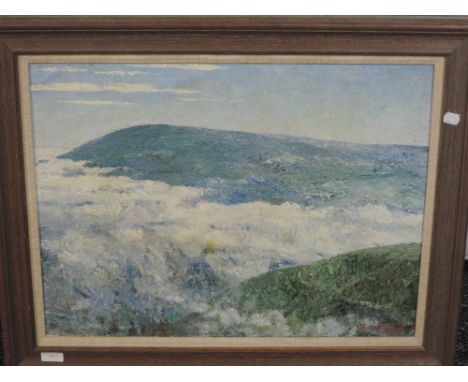An oil painting, R H Sauter, impressionist cloud inversion scene, signed and dated 1927, 44 x 59cm, plus frame and glazed