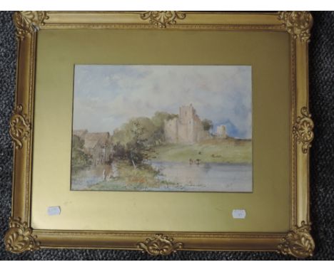 A watercolour, C R Yates, castle and river landscape, possibly Richmond, 24 x 34cm, plus frame and glazed