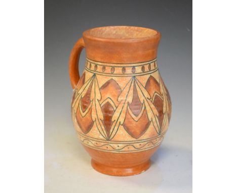 Charlotte Rhead for Crown Ducal - Large 'brown lotus leaves' pattern pottery jug vase, pattern 2682, signature and printed ma