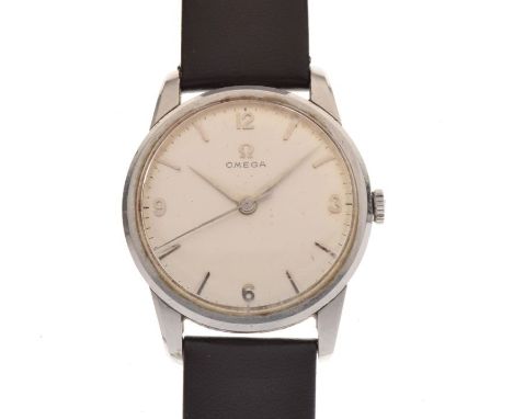 Omega - Gentleman's vintage stainless steel wristwatch, silvered dial with Arabic quarters and centre seconds sweep, manual w