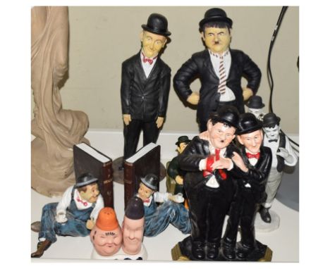 Laurel &amp; Hardy Interest - Cast metal door stop, resin bookends, Beswick novelty salt and pepper etc  