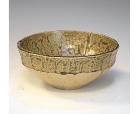 Studio Pottery - Janet Leach stoneware bowl having faceted exterior rim, impressed marks, 18.5cm diameter  
