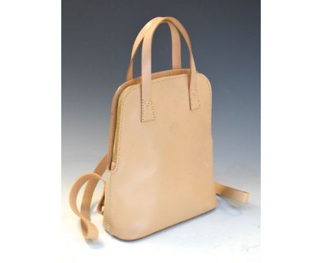 Lady's lambskin pale coloured backpack/handbag with tartan inside lining, measures approximately 29cm tall  