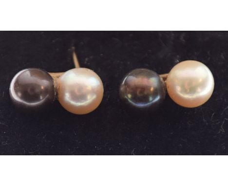 Pair of unmarked yellow metal and tinted pearl ear studs, each of two-colour design, 2.7g gross approx  
