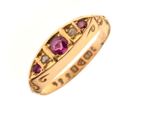 Edwardian 18ct gold, ruby and diamond dress ring, Chester 1905, size O, 2.8g gross approx  