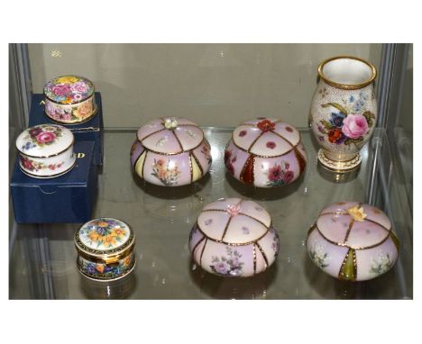 Four porcelain musical trinket boxes by Ardleigh Elliott, three Ayshford bone china trinket boxes, and a 19th Century hand pa