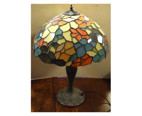 Reproduction Tiffany-style stained and coloured glass 'mushroom' lamp, 60cm high  