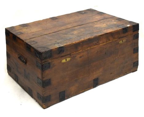 19th Century iron-bound pine silver chest or cabin trunk, 99cm x 54cm x 47.5cm high  