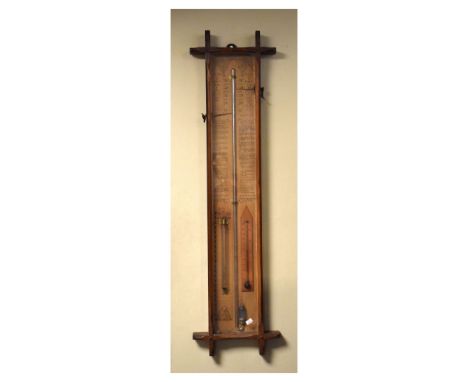 Victorian Admiral Fitzroy barometer, with typical printed scale and Remarks flanking mercury main tube and ethanol Fahrenheit