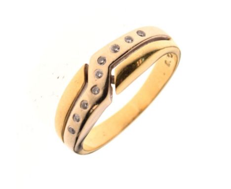 Yellow metal and white sapphire dress ring, set nine stones, shank stamped 750, size L, 4g gross approx  