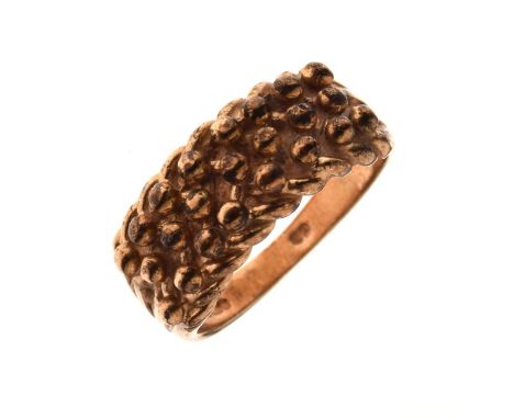 9ct gold dress ring with textured panel of 'studwork', size R, 7.4g approx  