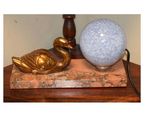 Art Deco-style gilt metal, glass and marble table lamp, 24cm wide  