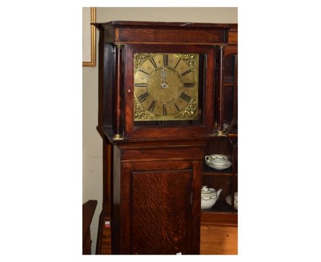 18th Century brass dial 30 hour longcase clock, Thomas Cox, Cromhall, the 11-inch square dial with matted centre and Roman ch