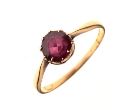 18ct gold dress ring set single pink stone, size T, 1.6g gross approx  