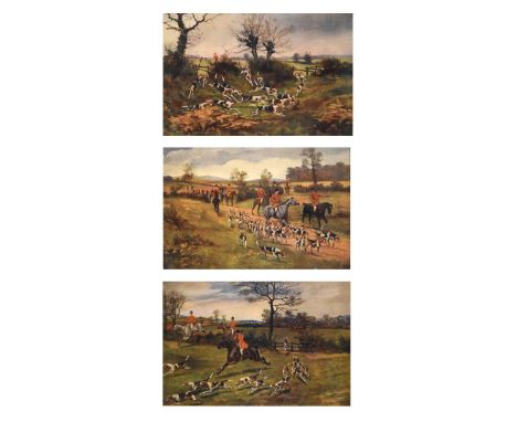 Three coloured hunting prints, 19.5cm x 29cm, framed and glazed  