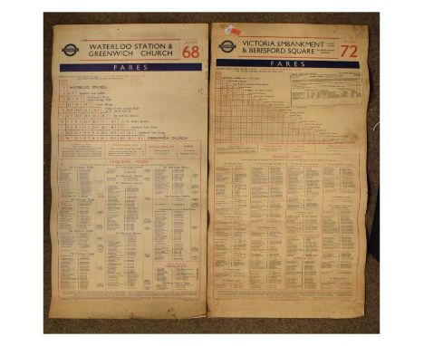 Two vintage London Transport Tramways Fares posters, for Victoria Embankment &amp; Beresford Square, and Waterloo Station &am