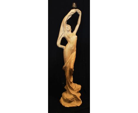 Figural plaster table lamp in the manner of Loie Fuller, overall height including light fitting 74cm  
