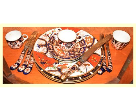 19th Century Derby porcelain plate decorated in the Imari palette, together with later Royal Crown Derby Japan pattern wares 