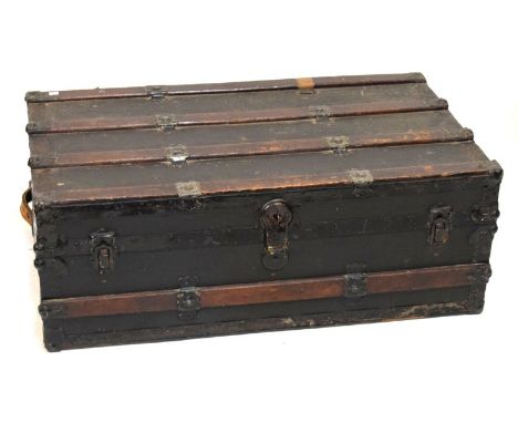 Early 20th Century iron-bound wood and canvas cabinet trunk, 93cm wide  