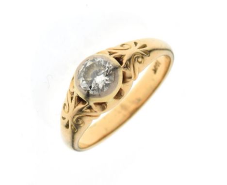 Yellow metal and solitaire diamond ring, the old European-cut stone of approximately 0.75ct, the shank stamped 18ct with engr