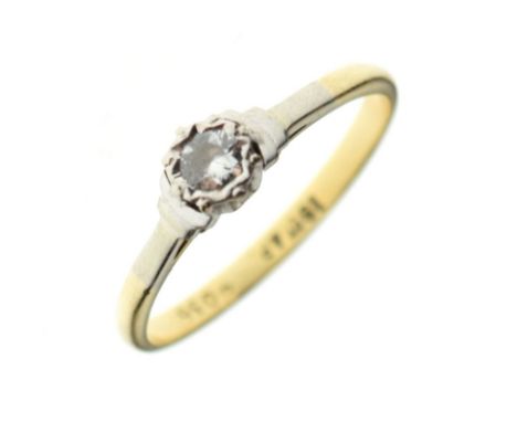 Yellow metal and solitaire diamond ring, shank stamped 18ct &amp; P, size L, 1.6g gross approx  