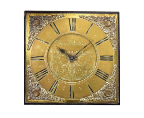 Mid 18th Century brass longcase clock dial, inscribed Dan'l Dalton, Church Lawford, 25cm square, with later movement  