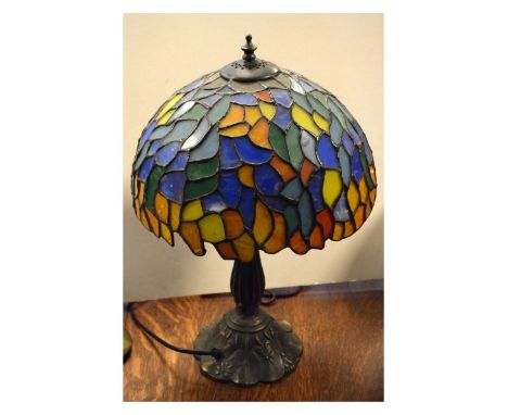 Reproduction Tiffany-style stained and coloured glass 'mushroom' lamp, 43cm high  