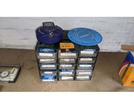 Watch battery lot comprising battery tester, battery sizer plus case with pull out drawers containing very large quantity of 