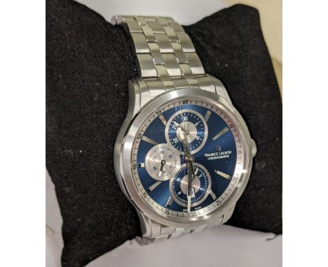 Maurice Lacroix wristwatch in stainless steel on stainless steel bracelet with see through back.  Water resistant 50M. Produc