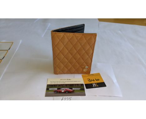 GTO London tan credit card wallet with printed lining in the 2 note sections - inspired by the quilted finish of the Ferrari 