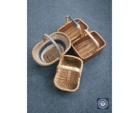 Four vintage wicker shopping baskets 