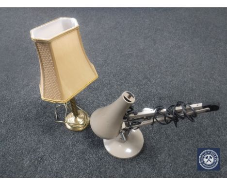 A 20th century angle poise lamp together with a brass table lamp with shade