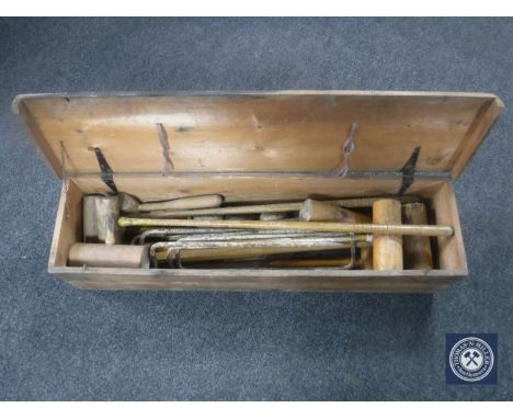 A vintage Jacques croquet set in a pine box