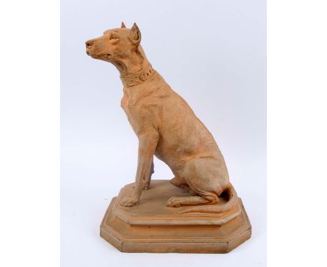 TERRACOTTA DOG, 'CARLO', model of a seated male dog, plinth base, inscribed 1725, 'photo sculpture', 32cm H. 
