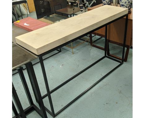 CONSOLE TABLE, 135cm x 35cm x 85cm, metal frame base, composite stone top. 