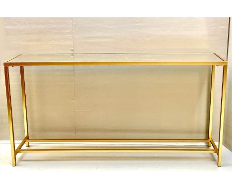 CONSOLE TABLE, 1960s French style, gilt metal, inserted glass mirrored, 79x152x25. 