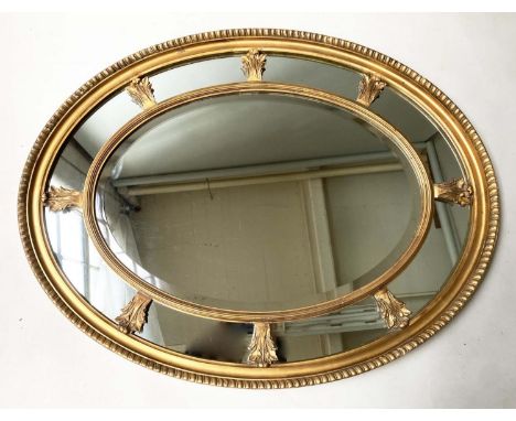 WALL MIRROR, George III design, oval giltwood frame, with marginal and bevelled plates, 92cm x 71cm H. 