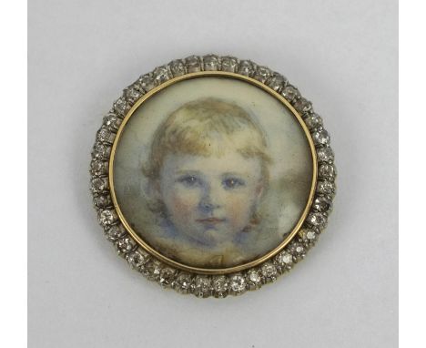 PORTRAIT, an Edwardian 14ct gold mounted portrait, originally made as a mourning pendant, the centre with a hand painted port