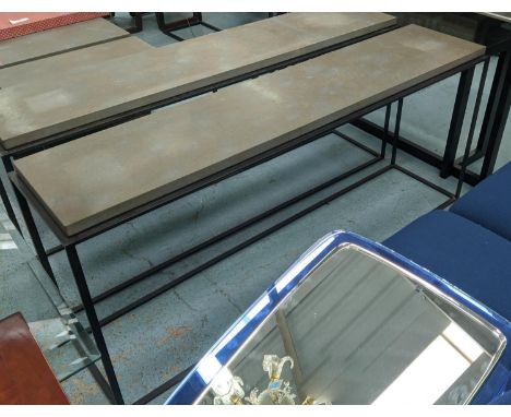 CONSOLE TABLE, 160cm x 37cm x 70cm, metal frame base, stone top. 