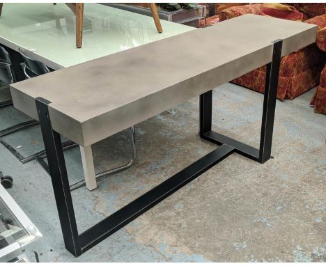 CONSOLE TAB LE, 170cm x 51cm x 77cm, faux concrete top. 