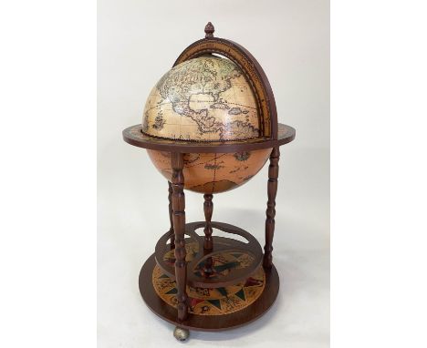 GLOBE COCKTAIL CABINET, in the form of an antique terrestrial globe with rising lid and fitted interior, 87cm H. 