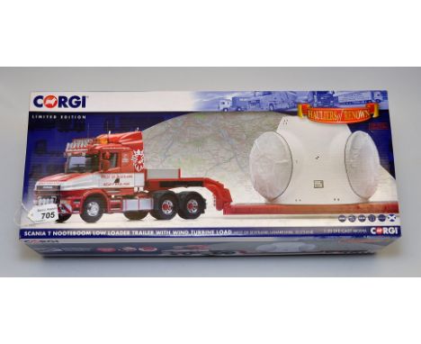 CORGI 1:50 SCALE HAULIERS OF RENOWN SCANIA T NOOTEBOOM LOW LOADER TRAILER WITH WIND TURBINE LOAD WEST OF SCOTLAND WITH BOX (V