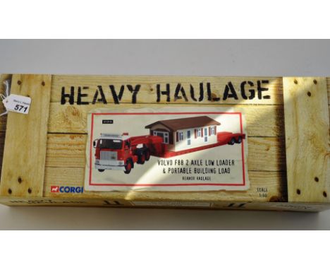 CORGI 1:50 SCALE HEAVY HAULAGE VOLVO F88 2 AXLE LOW LOADER & PORTABLE BUILDING LOAD HEANOR HAULAGE LIMITED EDITION WITH BOX (