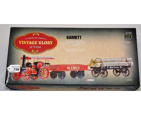 CORGI 1;50 SCALE VINTAGE GLORY OF STEAM GARRETT 4CD ROAD TRACTOR TRAILERS & LOG LOAD WYNNS WITH BOX (VGC) 