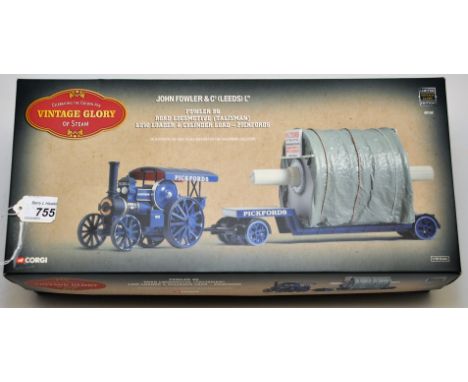 CORGI VINTAGE GLORY OF STEAM FOWLER B6 ROAD LOCOMOTIVE (TALISMAN) LOW LOADER & CYLINDER LOAD - PICKFORS WITH BOX (VGC) 