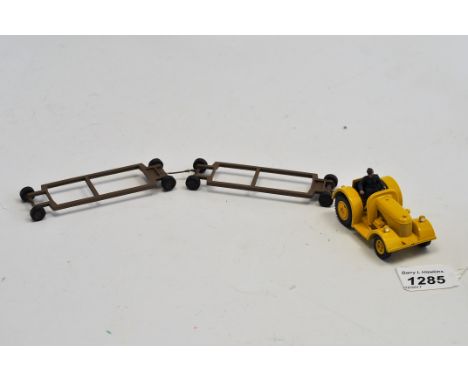 YELLOW TRACTOR AND TWO TRAILERS WITH BOX (GC)