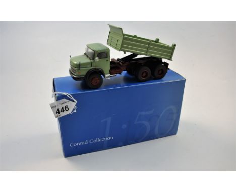 CONRAD MODELS 1:50 SCALE MERCEDES BENZ 6X4 TIPPER LORRY BROWN & SAGE GREEN WITH BOX (VGC)