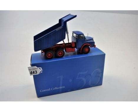CONRAD MODELS 1:50 SCALE MAN 6X4 C/W ROCK BODY BLUE WITH RED CHASSIS WITH BOX (VGC)