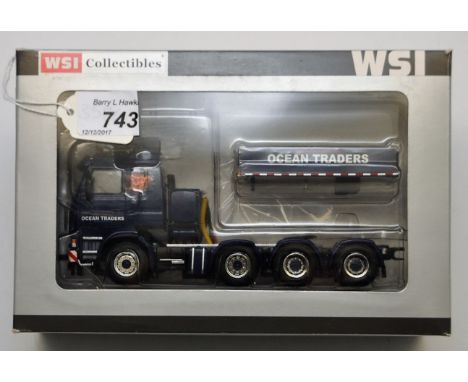 WSI 1:50 SCALE OCEAN TRADERS SCANIA TOPLINE 8X4 PALLASTTRACTOR WITH BOX (VGC)