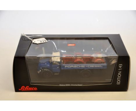 SCHUCO 1:43 SCALE MAGIRUS S6500 PORSCHE DIESEL LIMITED EDITION WITH DISPLAY STAND WITH BOX (VGC)